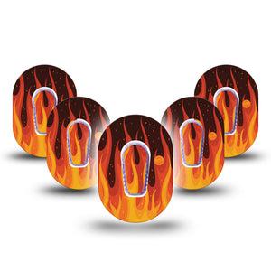 ExpressionMed Roarin' Flame Dexcom G6 Mini Tape, 5-Pack Tape and 5-Pack Sticker Burning Flame Themed, Plaster Continuous Glucose Monitor Design
