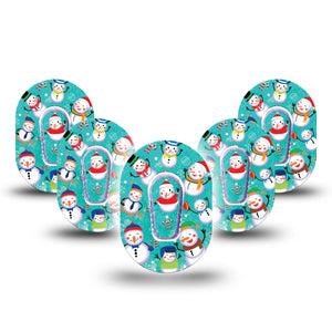 Snowman Celebration Decom G6 Mini Patch, 5-Pack Tapes, Winter Themed CGM Adhesive Tape Design with center stickers