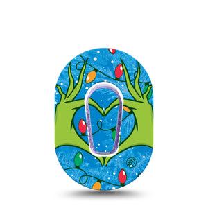 ExpressionMed Holiday Heart Hands Dexcom G6 Mini Tape SIngle Sticker and Tape Grinch Hands, CGM Overlay Patch Design