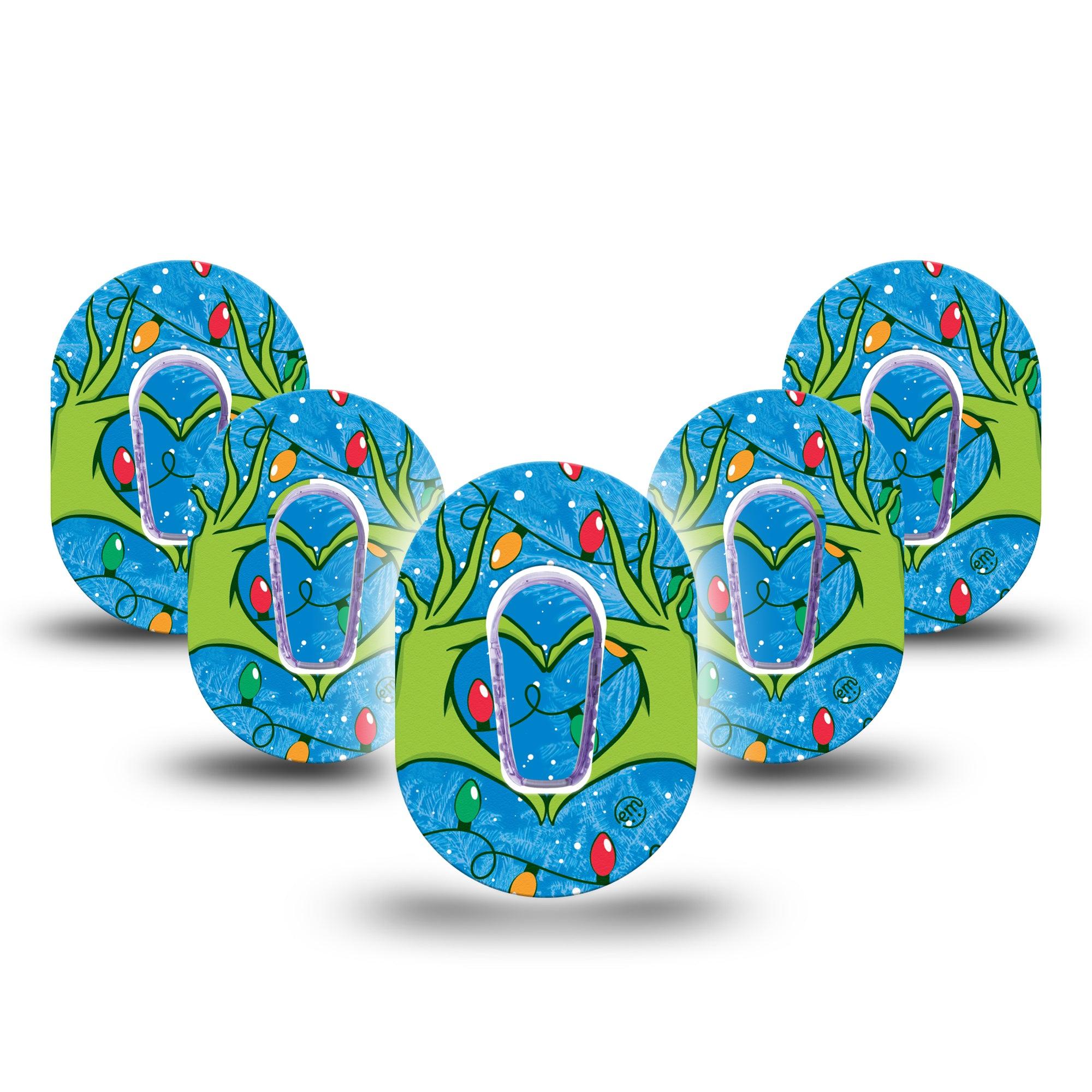 ExpressionMed Holiday Heart Hands Dexcom G6 Mini Tape 5-Pack Sticker and Tape Heart Hand Sign, CGM Adhesive Patch Design