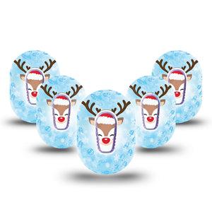 ExpressionMed Flurry the Reindeer Dexcom G6 Mini Tape 5-Pack with Center Stickers Snow Animal, CGM Fixing Ring Design