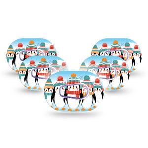 ExpressionMed Penguins In Row Dexcom G6 Mini Tape 5-Pack Tape and 5-Pack Sticker Adorable Penguin Friends, Adhesive Tape CGM Design