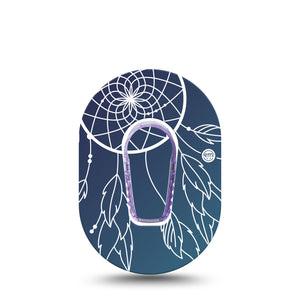 ExpressionMed Blue Dreamcatcher Dexcom G6 Mini Tape Single Tape and Single Sticker Dreamcatcher Design, Adhesive Tape CGM Design