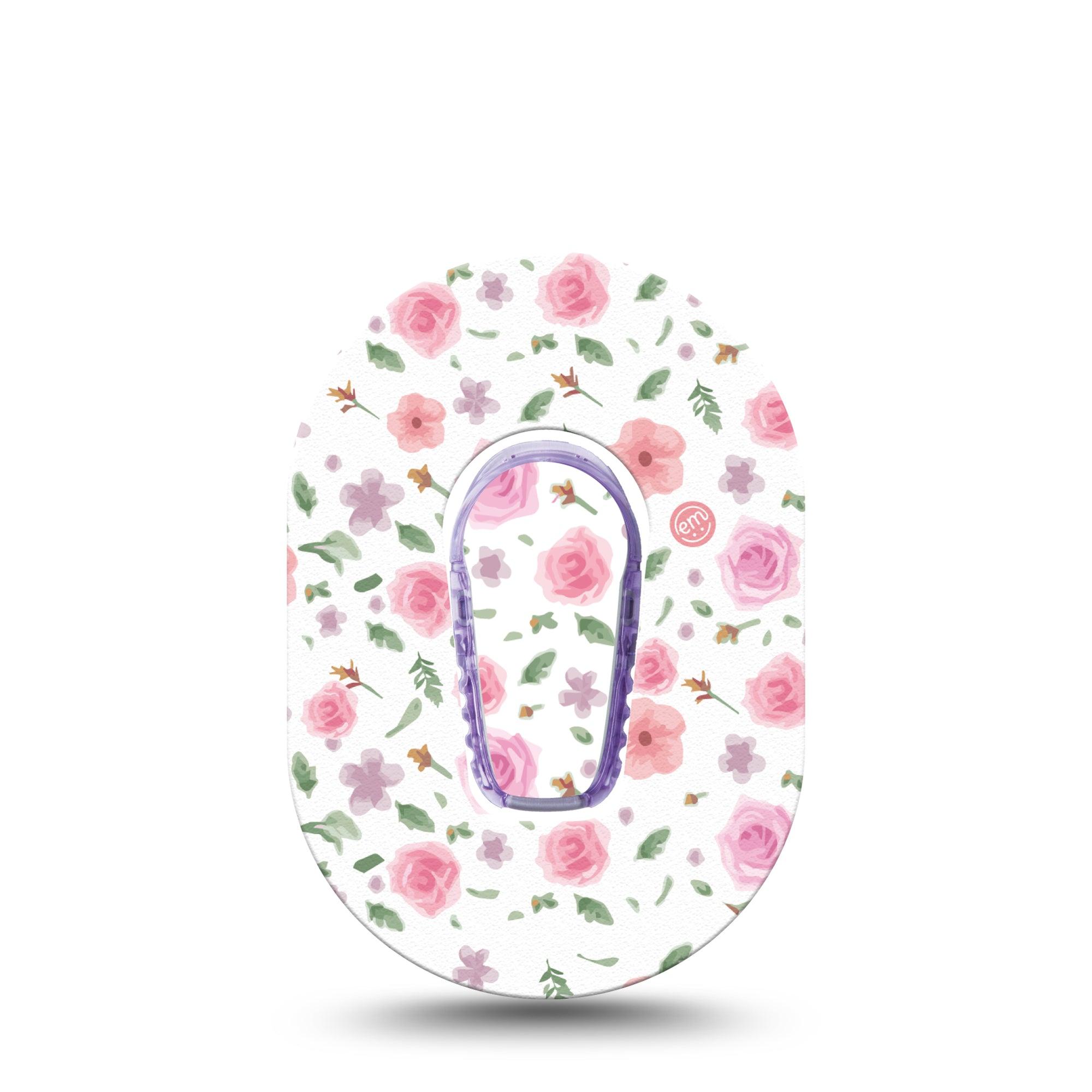 ExpressionMed Pastel Flower Dexcom G6 Mini Tape Single Tape and Single Sticker Gentle Blooms, Adhesive Tape CGM Design