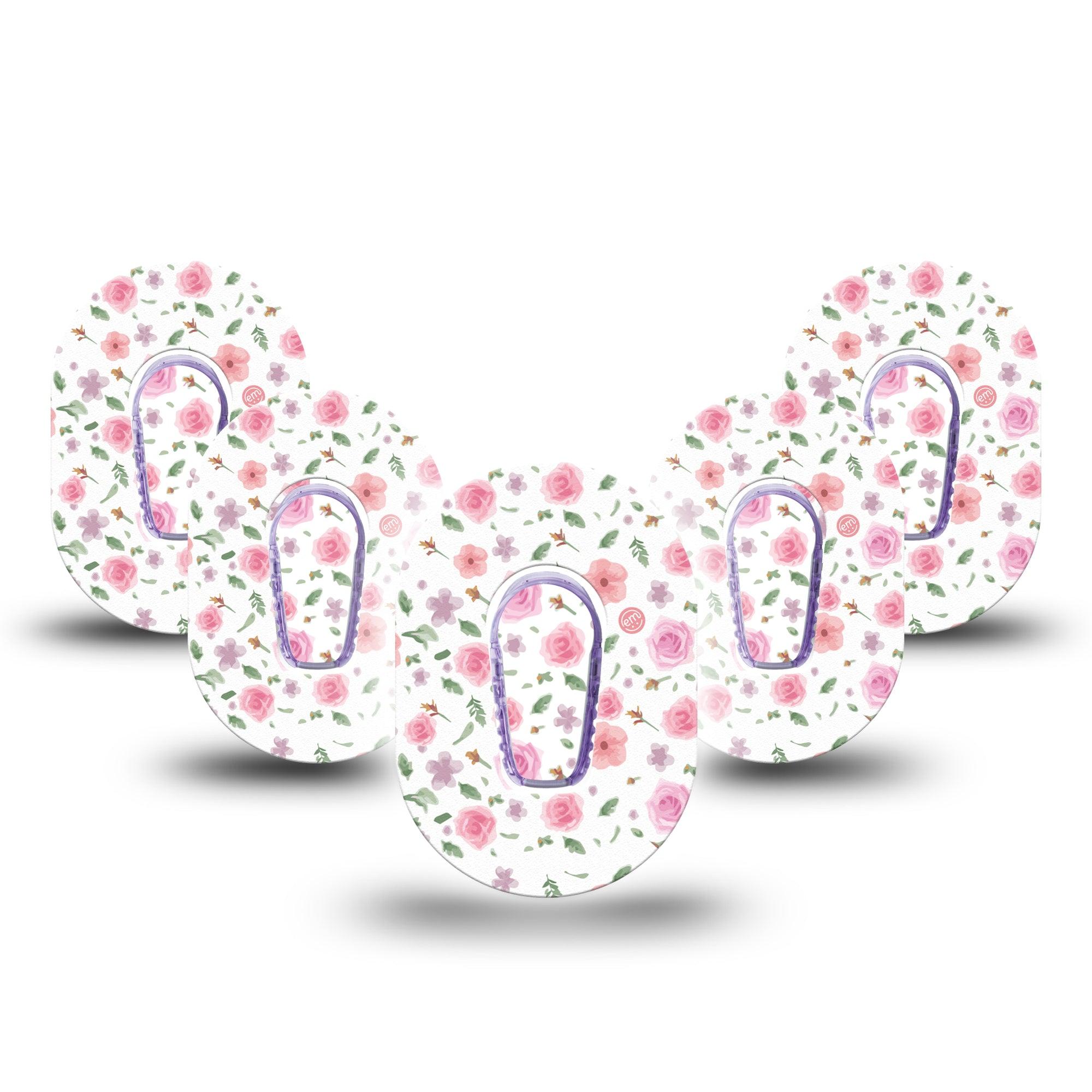 ExpressionMed Pastel Flower Dexcom G6 Mini Tape 5-Pack Tape and 5-Pack Sticker Pink Flowers, Adhesive Tape CGM Design