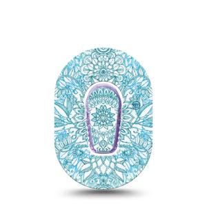 ExpressionMed Aqua Floral Dexcom G6 Mini Tape Single Tape and Single Sticker Floral Pattern Adhesive Patch Continuous Glucose Monitor Design