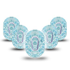ExpressionMed Aqua Floral Dexcom G6 Mini Tape 5-Pack Tape and 5-Pack Sticker Cool-Toned Flowers Adhesive Patch Continuous Glucose Monitor Design