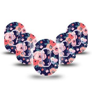 ExpressionMed Painted Flower Variety Dexcom G6 Mini Tape 5-Pack Tape and 5-Pack Sticker Delicate Florals, Adhesive Tape CGM Design