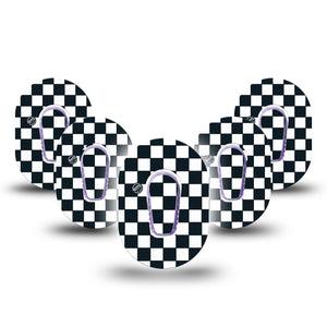 ExpressionMed Checkered Dexcom G6 Mini Tape 5-Pack Tape and 5-Pack Sticker Geometric Pattern, Adhesive Patch Continuous Glucose Monitor Design