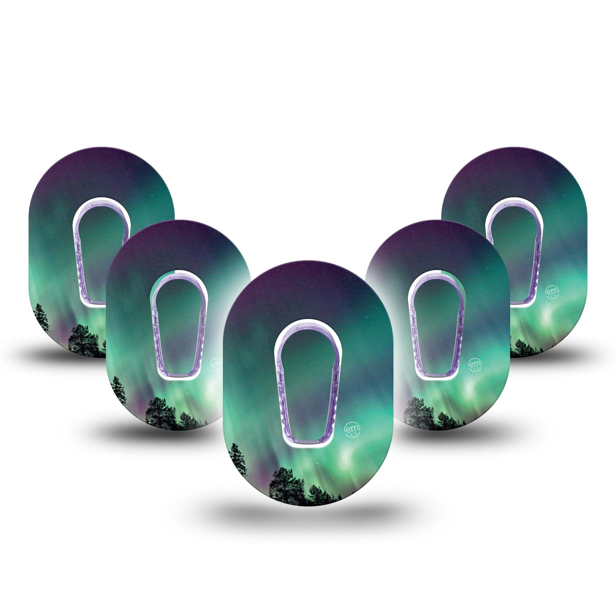 ExpressionMed Northern Lights Dexcom G6 Mini Tape 5-Pack Tape and 5-Pack Sticker Colorful Night Sky, Plaster Continuous Glucose Monitor Design