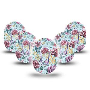 Botanical Blooms Dexcom G6 CGM Mini Adhesive Cover 5-Pack with center stickers