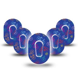 ExpressionMed Neon Bicycles Dexcom G6 Mini Patch 5-Pack with center stickers