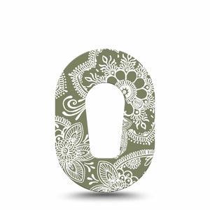 ExpressionMed Olive Henna Dexcom G6 Mini Tape Single Tape Floral Line Art Inspired, Adhesive Tape CGM Design