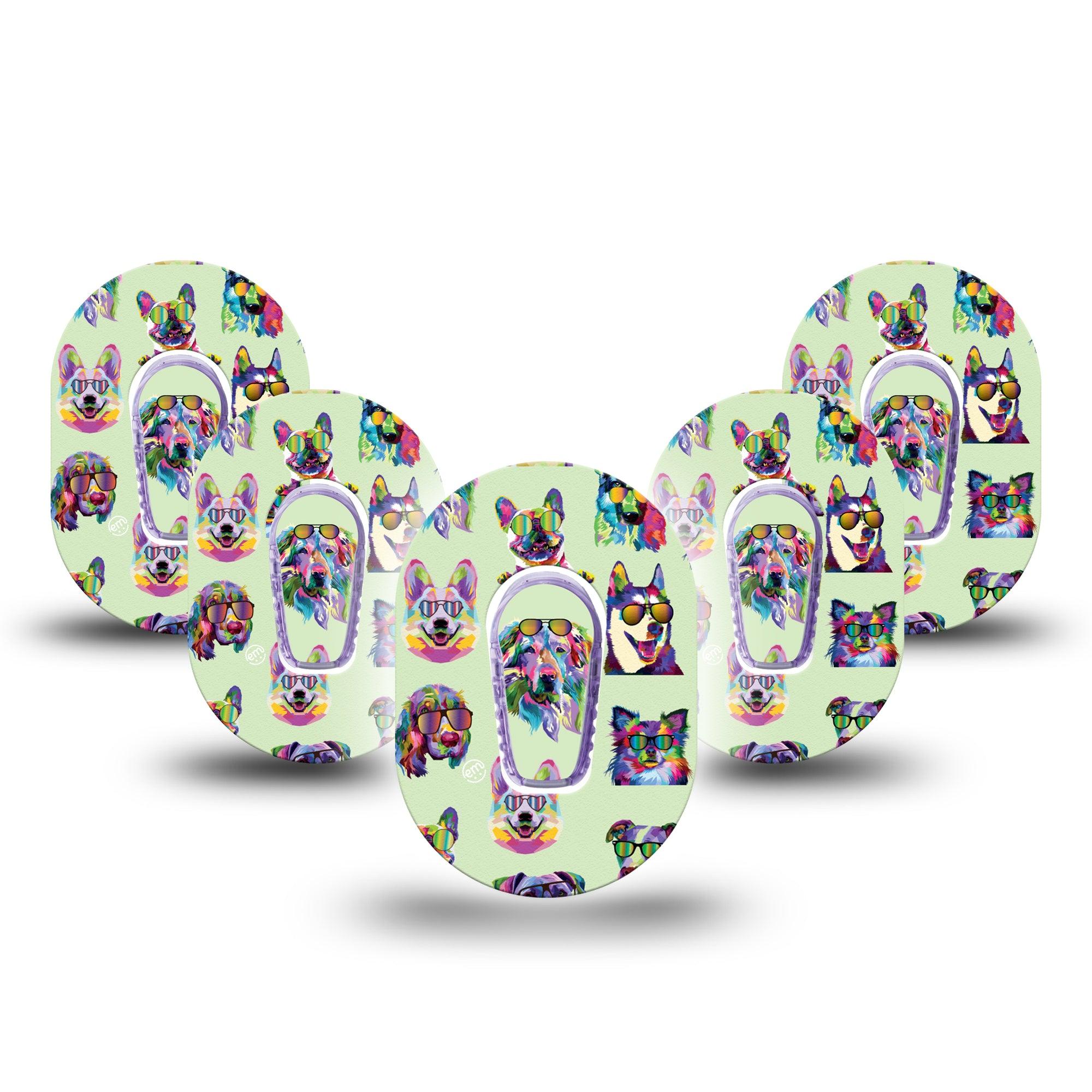 ExpressionMed Dog Party Dexcom G6 Mini Tape 5-Pack with center stickers