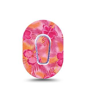 ExpressionMed Pink Hibiscus Dexcom G6 Mini Tape Single Tape and Single Sticker Tropical Bloom, Adhesive Tape CGM Design