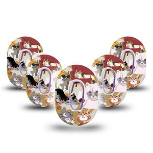 ExpressionMed Kitty Cats Dexcom G6 Mini Patch 5-Pack with center stickers