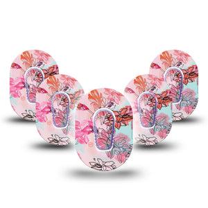 Blossoms Dexcom G6 Tape, 5-Pack Tape and 5-Pack Sticker Colorful Florals Themed, Adhesive Tape Continuous Glucose Monitor Design