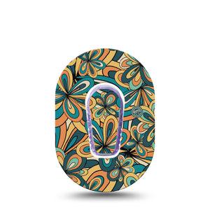 Expressionmed 70's Vintage G6 Patch, Orange, Yellow and Green Hippie Inspired flowers with center sticker