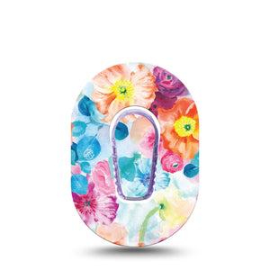 ExpressionMed Watercolor Poppies Dexcom G6 Mini Tape Single Tape and Single Sticker Poppies Alive, Adhesive Tape CGM Design