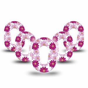 5-Pack Brilliant Daisies Dexcom G6 CGM Mini Adhesive Covers pink flowers for girls Tapes