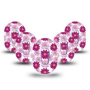 5-Pack Brilliant Daisies Dexcom G6 CGM Mini Adhesive Covers pink flowers for girls Tapes and Stickers