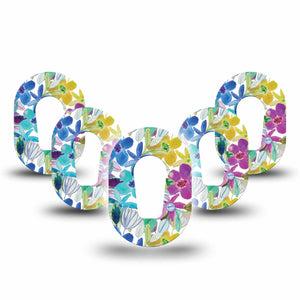 5-Pack Colorful Watercolor Floral Girls Dexcom G6 CGM Mini Covers Tapes