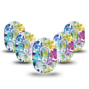 5-Pack Colorful Watercolor Floral Girls Dexcom G6 CGM Mini Covers Tapes and Stickers