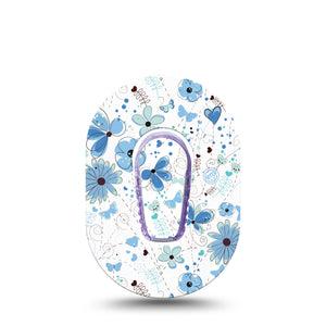 Cute Blue Flowers Dexcom G6 CGM Mini Patch with center sticker