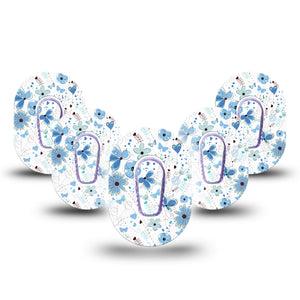 5-Pack Cute Blue Flowers Dexcom G6 CGM Mini Patches with center stickers