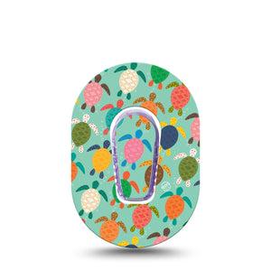 ExpressionMed Sea Turtles Dexcom G6 Mini Tape, Single Tape and Single Sticker Colorful Turtle Shells Themed, Plaster Continuous Glucose Monitor Design