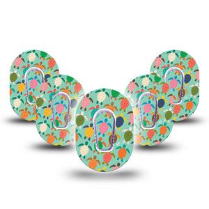 ExpressionMed Sea Turtles Dexcom G6 Mini Tape, 5-Pack Tape + 5-Pack Sticker Colorful Turtle Shells Themed, Plaster Continuous Glucose Monitor Design