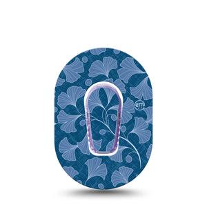 Blue Ginkgo Leaves Dexcom G6 Mini Patch, Single, Blue Floral CGM Adhesive Tape Design with center sticker
