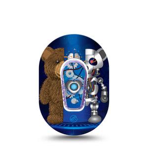 ExpressionMed Robo Teddy Dexcom G6 Mini Patch, Single CGM Tape, Half Teddy Bear, Half Teddy Robot CGM Adhesive Tape Design with center sticker