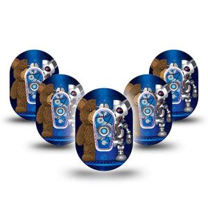 ExpressionMed Robo Teddy Dexcom G6 Mini Patch, 5-Packs, Half Teddy Bear, Half Teddy Robot CGM Adhesive Tape Design with center stickers