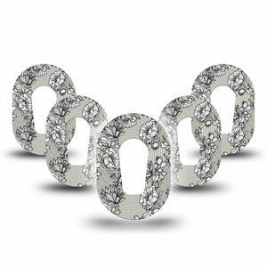 Black Lace Dexcom G6 Mini Patch, 5-pack, floral lace themed cgm adhesive tape design