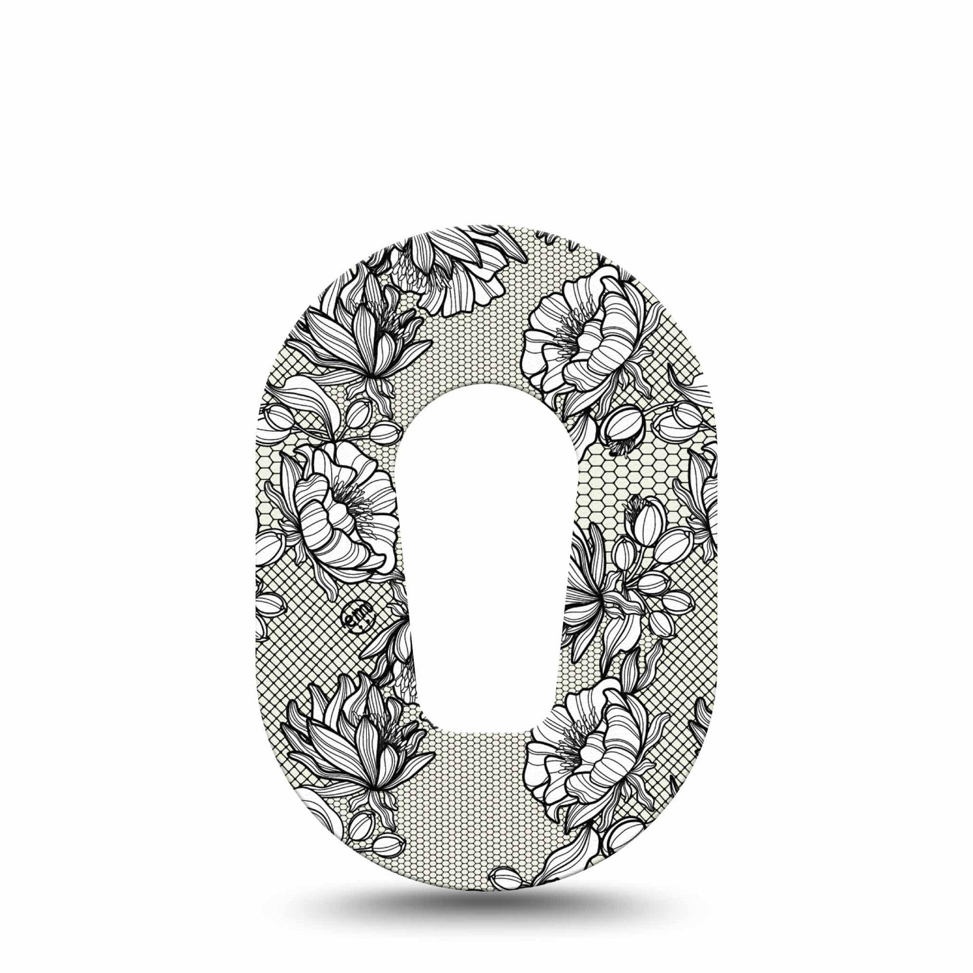 Black Lace Dexcom G6 Mini Patch, single, floral lace themed cgm adhesive tape design