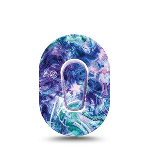 Deep Purple Swirl Dexcom G6 Mini Patch, Single Tape, TieDye themed CGM adhesive tape with center sticker