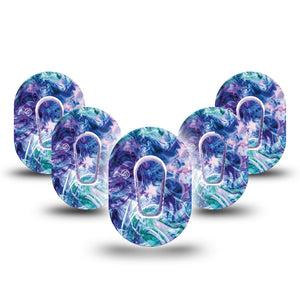 Deep Purple Swirl Dexcom G6 Mini Patch, 5-Pack, Tie Dye themed CGM adhesive tape with center stickers