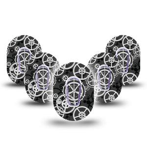 ExpressionMed Mechanisms Oval Tape, 5-Pack, Machine Gear Themed Design with center stickers