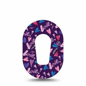 Watercolor Love Dexcom G6 Mini Adhesive Tape, Single, Valentine's Day Theme Design, Heart and Love