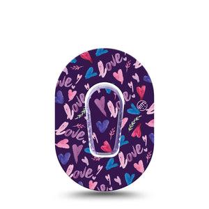 Watercolor Love Dexcom G6 Mini Adhesive Tape, Single Tape and Sticker, Valentine's Day Theme Design, Heart and Love
