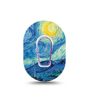 ExpressionMed Starry Nights  Dexcom G6 Mini Tape Single Tape and Single Sticker Van Gogh Painting Inspired Design, Adhesive Tape CGM Design