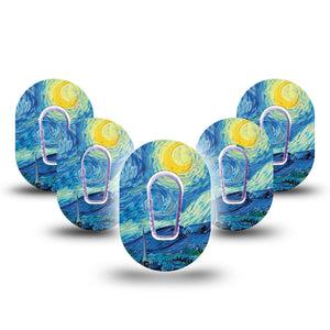 ExpressionMed Starry Nights  Dexcom G6 Mini Tape 5-Pack Tape + 5-Pack Sticker Painted Night Sky Inspired,  Adhesive Tape CGM Design