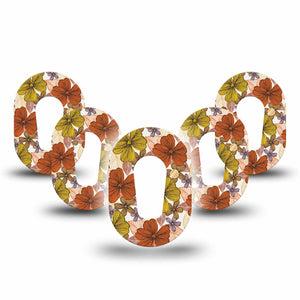 Burnt Orange Floral Dexcom G6 Mini Adhesive, 5-Pack Tape, Orange and Yellow Floral CGM Design