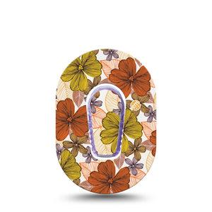 Burnt Orange Floral Dexcom G6 Mini Adhesive, Single Tape and Sticker, Orange and Yellow Floral CGM Design