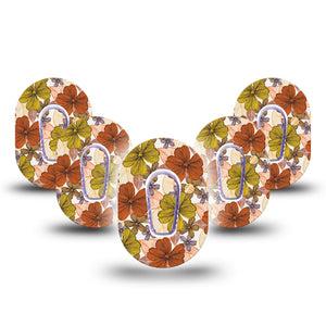Burnt Orange Floral Dexcom G6 Mini Adhesive, 5-Pack Tape and 5-Pack Sticker, Orange and Yellow Floral CGM Design