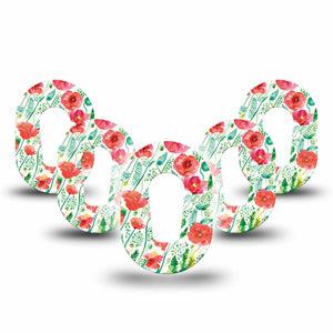 Wild Poppies Dexcom G6 Mini Adhesive Tape, 5-Pack, Floral CGM Adhesive Patch Design