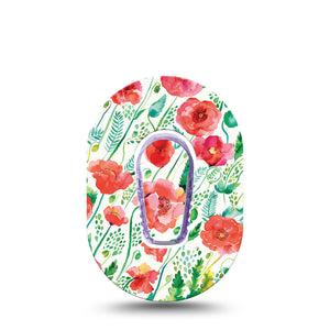 Wild Poppies Dexcom G6 Mini Adhesive Tape, Single Tape and Sticker, Floral CGM Adhesive Patch Design