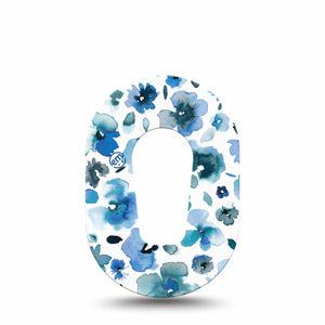 ExpressionMed Sapphire Petals Dexcom G6 Mini Tape, Single, Blue Floral CGM Adhesive Patch Design