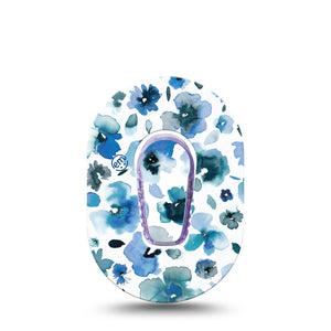 ExpressionMed Sapphire Petals Dexcom G6 Mini Tape, Single Tape and Sticker, Blue Floral CGM Adhesive Patch Design